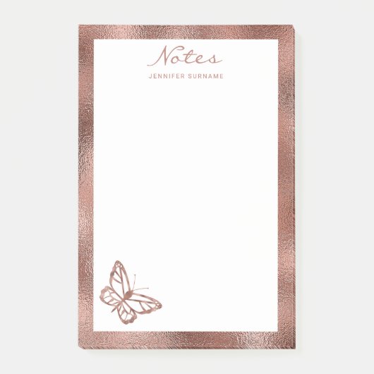 Nep roze gouden folie-uitzicht vlinder & aangepast post-it® notes (Voorkant)