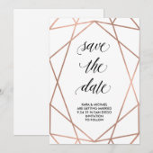 Nep roze gouden geometrisch op wit | Bewaar de dat Save The Date (Voorkant / Achterkant)