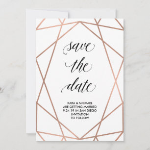 Nep roze gouden geometrisch op wit Bewaar de dat Save The Date