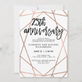 Nep roze gouden geometrische 25ste trouwdag kaart (Voorkant)