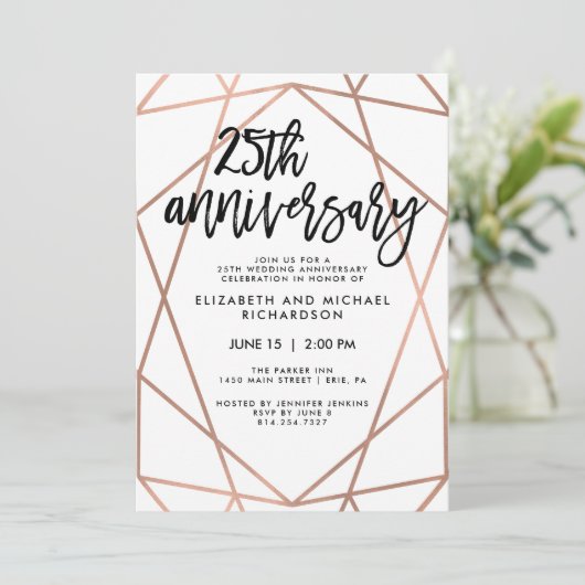 Nep roze gouden geometrische 25ste trouwdag kaart (Staand voorkant)