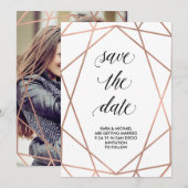 Nep roze gouden geometrische Bewaar de Datum | Fot Save The Date (Voorkant / Achterkant)