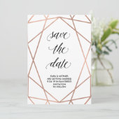 Nep roze gouden geometrische Save the Date met fot (Staand voorkant)