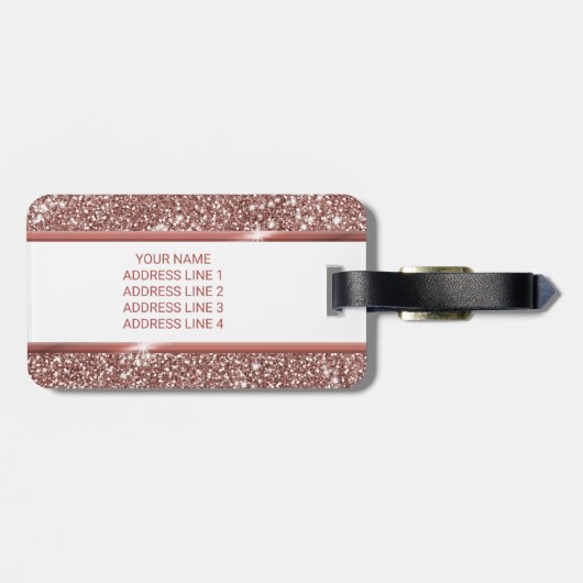 Nep roze gouden glinstertextuur look & aangepaste  bagagelabel (Achterkant horizontaal)