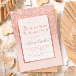 Nep roze gouden glitter elegante chic Quinceañera Kaart