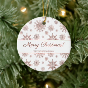 Nep roze gouden kleur lijkende sneeuwvlokken & tek keramisch ornament