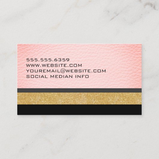 Nep roze leer met glitters en patronen visitekaartje (Achterkant)
