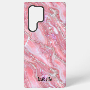 Nep roze marmer textuur met zilveren glitter samsung galaxy hoesje