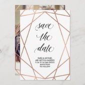 Nep rozen gouden geometrische Save the Date | Foto (Voorkant / Achterkant)