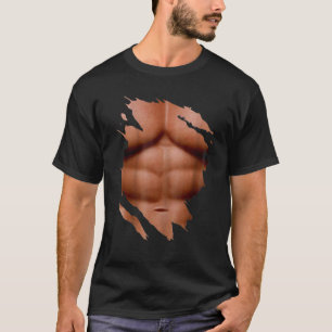 Nep spieren onder kleren borst zes pack gescheurde t-shirt