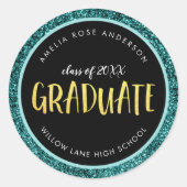 Nep Teal Glitter Afgestudeerde Afstuderen Ronde Sticker (Voorkant)