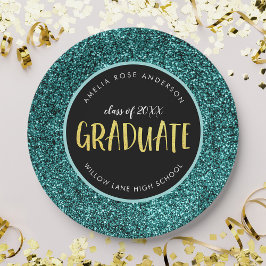 Nep Teal Glitter Afstudeer Afstudeerfeest Papieren Bordje