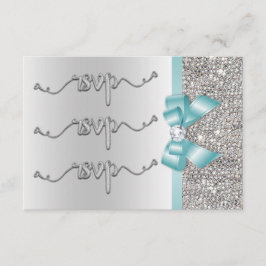 Nep Teal Lint Zilveren Pailletten RSVP Trouwfeest Kaartje