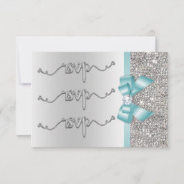 Nep Teal Lint Zilveren Pailletten RSVP Trouwfeest Kaartje