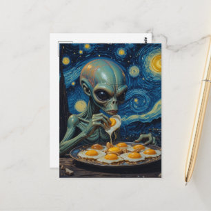 Nep Van Gogh Blauwe Alien Eet Gebakken Eieren Briefkaart