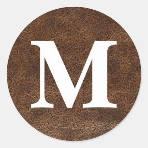 Nep Versleten Bruin Leren Monogram Ronde Sticker