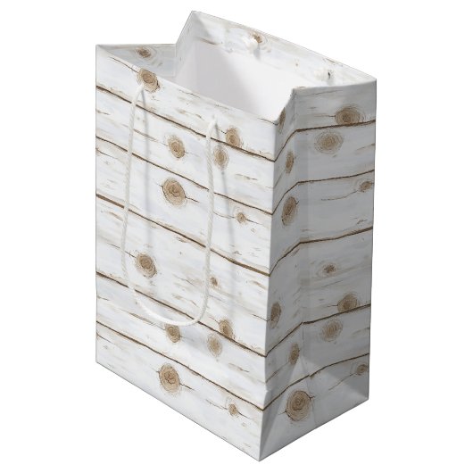 Nep wit houten kerst medium cadeauzakje (Voorkant Gekanteld)
