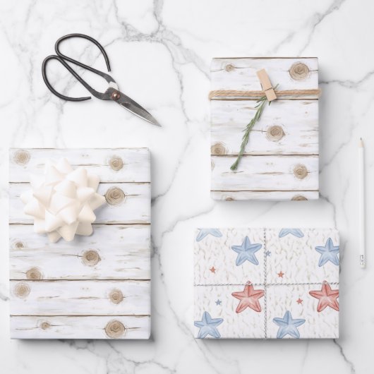 Nep Wit Houten Zeester Kerst Inpakpapier Vel (Voorkant)