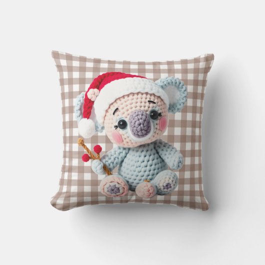 Nep Yarn Notch-Hook Koala Kerstontwerp Kussen (Voorkant)