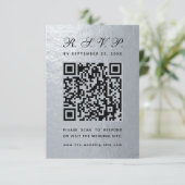 Nep Zilver Folie QR Code Zwarte Script Bruiloft RSVP Kaartje (Staand voorkant)