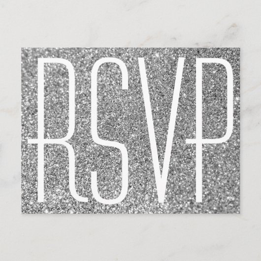 Nep Zilver Glitter en Witte RSVP Briefkaart (Voorkant)