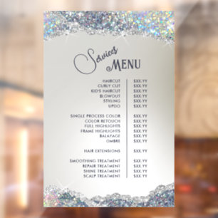 Nep Zilver Glitter Folie Diensten Menu Raamsticker