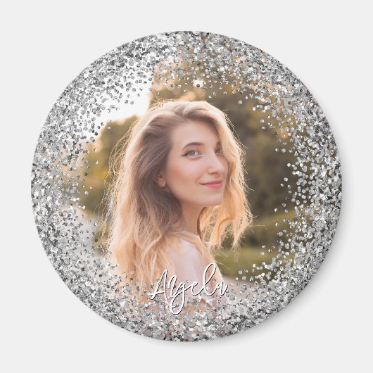 Nep Zilver Glitter Foto Magneet (Voorkant)