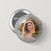 Nep Zilver Glitter Foto Ronde Button 5,7 Cm (Voorkant /achterkant)