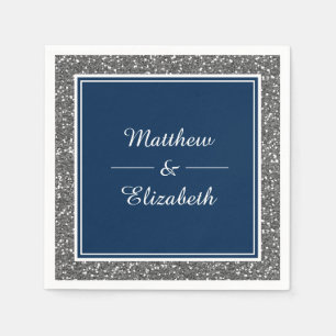 Nep Zilver Glitter Marineblauw Huwelijkspapier Servet