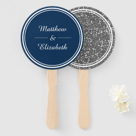 Nep Zilver Glitter Marineblauwe Trouwjurk Handwaaier