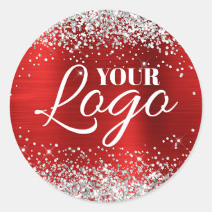 Nep Zilver Glitter Robijn Rood Folie Logo Ronde Sticker