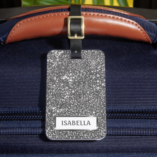 Nep Zilver Glitter Textuur Uiterlijk & Aangepaste Bagagelabel (Voorkant Insitu 2)