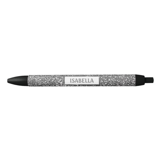 Nep Zilver Glitter Textuur Uiterlijk & Aangepaste  Zwarte Inkt Pen (Voorkant)