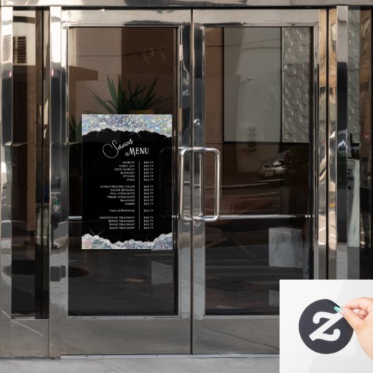 Nep Zilver Iridescente Glitter Service Menu Raamsticker (Kantoordeur)