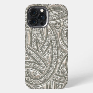 Nep Zilver Leer Chic Paisley Stam Patroon iPhone 13 Pro Max Hoesje