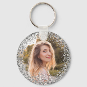 Nep Zilveren Glitter Foto Sleutelhanger