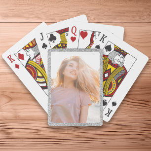 Nep Zilveren Glitter Rand Foto Pokerkaarten