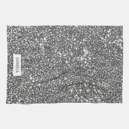 Nep Zilveren Glitter Textuur Uiterlijk & Aangepast Theedoek (Horizontaal)