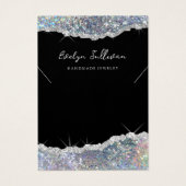 Nep zilveren glittersieraden displaykaart visitekaartje (Voorkant)