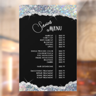 Nep Zilveren Iriserende Glitter Service Menu Raamsticker