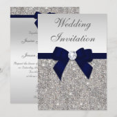 Nep Zilveren Pailletten Diamanten Marine Strik Bla Kaart (Voorkant / Achterkant)