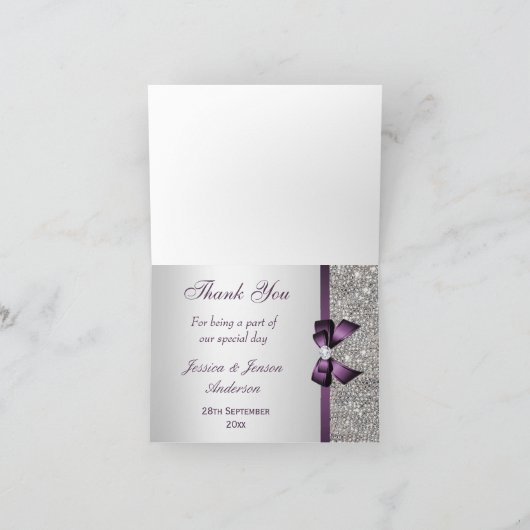 Nep Zilveren Pailletten Paarse Diamant Boog Bedank Bedankkaart (Binnen)