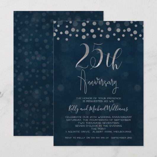 Nep-zilveren uitnodiging voor 25-jarig huwelijksju (Voorkant / Achterkant)