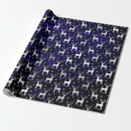 Nep zilverfolie Kerst rendier & blauwe bokeh Cadeaupapier
