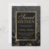 Nep zwart glitter goud elegant marmer Sweet 16 Kaart (Voorkant)