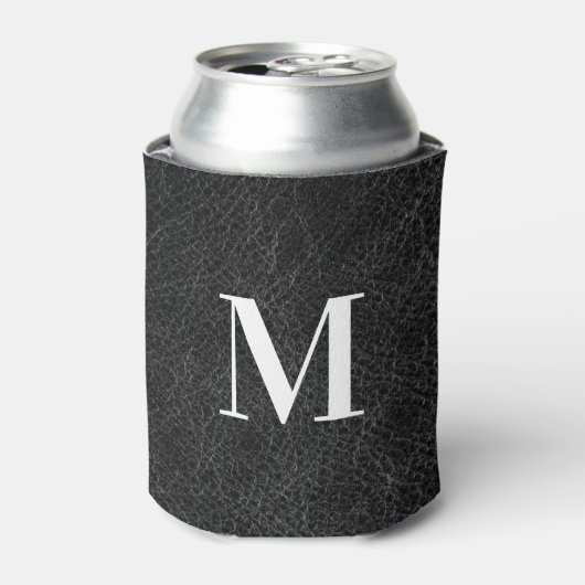 Nep zwart leer modern monogram blikjeskoeler (Blikje Voorkant)