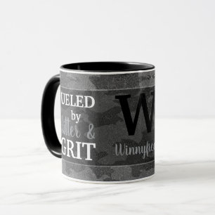 Nep zwart metalige camouflage glitters monogram mok