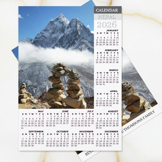 Nepal 2026 Calendar Card, Ama Dablan, Sagarmatha Feestdagenkaart