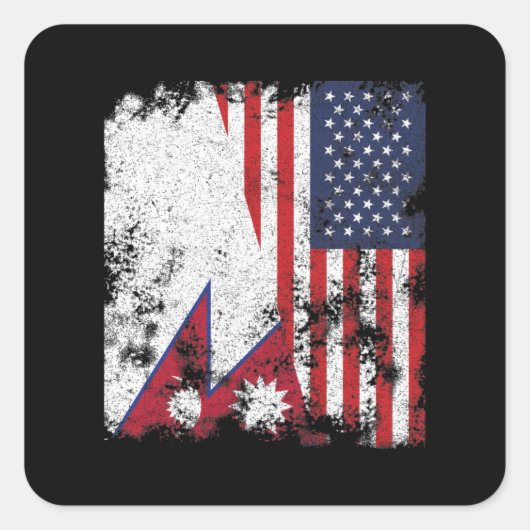 Nepal - Amerikaanse vlag - half Amerikaans Vierkante Sticker (Voorkant)