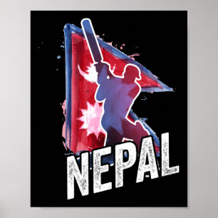Nepal Cricket T-shirt Nepali Vlag Supporter Cricke Poster